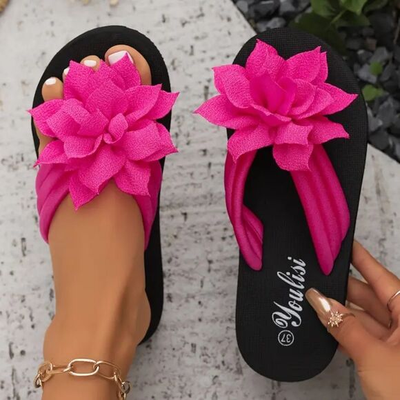 Women's Vibrant Pink Floral Sandals - Picture 4 of 5